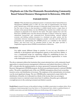 Recentralizing Community Based Natural Resource Management in Botswana, 1996-2012