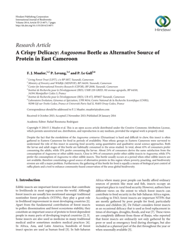 A Crispy Delicacy: Augosoma Beetle As Alternative Source of Protein in East Cameroon