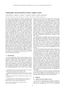 Topographic Characterization of Lunar Complex Craters Jessica Kalynn,1 Catherine L