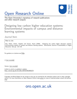 Study of the Environmental Impacts of Providing Higher Education (HE) Courses by Campus-Based and Distance/Open Learning Methods