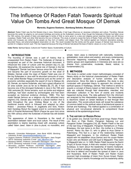 The Influence of Raden Fatah Towards Spiritual Value on Tombs and Great Mosque of Demak