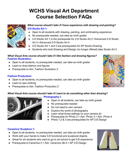 WCHS Visual Art Department Course Selection Faqs