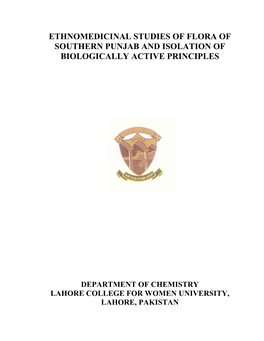 Ethnomedicinal Studies of Flora of Southern Punjab and Isolation of Biologically Active Principles