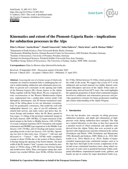 Kinematics and Extent of the Piemont–Liguria Basin – Implications for Subduction Processes in the Alps