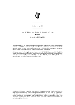 Number 16 of 1980 SALE of GOODS and SUPPLY of SERVICES ACT