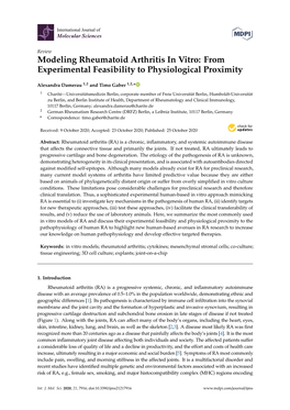 Modeling Rheumatoid Arthritis in Vitro: from Experimental Feasibility to Physiological Proximity