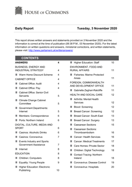 Daily Report Tuesday, 3 November 2020 CONTENTS