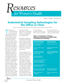 Endometrial Sampling Technologies for the Office Or Clinic Forrest C