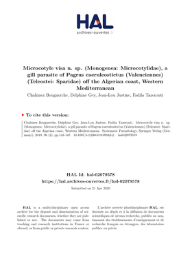 Microcotyle Visa N. Sp. (Monogenea: Microcotylidae), a Gill Parasite Of