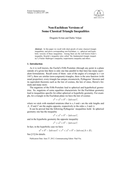 Non-Euclidean Versions of Some Classical Triangle Inequalities