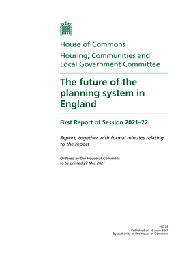 The Future of the Planning System in England