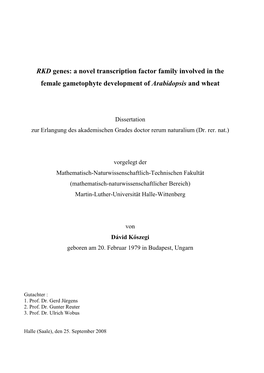 RKD Genes: a Novel Transcription Factor Family Involved in the Female Gametophyte Development of Arabidopsis and Wheat