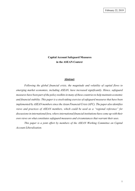 Capital Account Safeguard Measures in the ASEAN Context Abstract