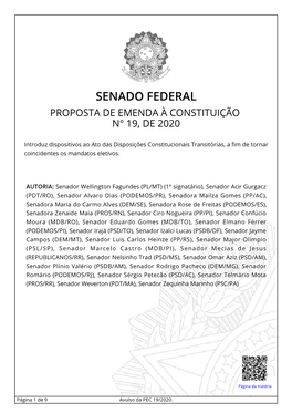 Senado Federal Proposta De Emenda À Constituição N° 19, De 2020