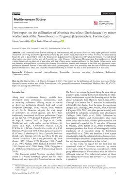 First Report on the Pollination of Neotinea Maculata (Orchidaceae