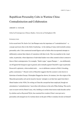 Republican Personality Cults in Wartime China: Contradistinction and Collaboration