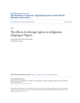 The Effects of Cabotage Regime on Indigenous Shipping in Nigeria Ganiyu Babatunde