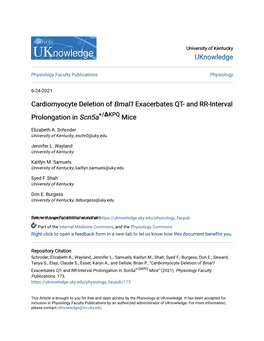 Cardiomyocyte Deletion of Bmal1 Exacerbates QT-And RR-Interval