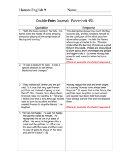 Double-Entry Journal: Fahrenheit 451