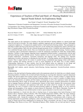 Experiences of Teachers of Deaf and Hard- Of- Hearing Students’ in a Special Needs School: an Exploratory Study