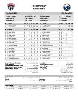 Florida Panthers Game Notes