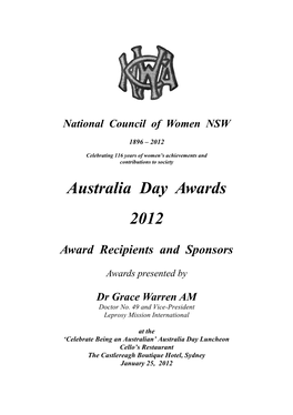 Australia Day Awards 2012
