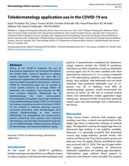 Teledermatology Application Use in the COVID-19 Era