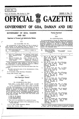 'OFFICIAL GAZETTE GOVERNMENT of Goai DAMAN and Dll)