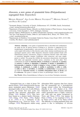 Alansmia, a New Genus of Grammitid Ferns (Polypodiaceae) Segregated from Terpsichore