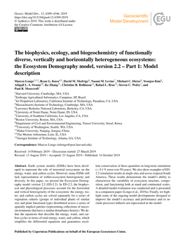 The Biophysics, Ecology, and Biogeochemistry Of