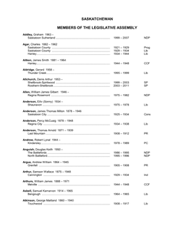 Saskatchewan Members of the Legislative Assembly
