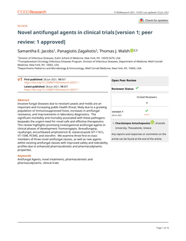 Novel Antifungal Agents in Clinical Trials[Version 1; Peer Review: Awaiting Peer Review]