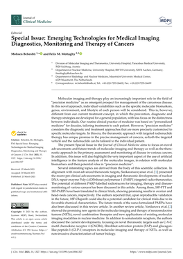 Special Issue: Emerging Technologies for Medical Imaging Diagnostics, Monitoring and Therapy of Cancers