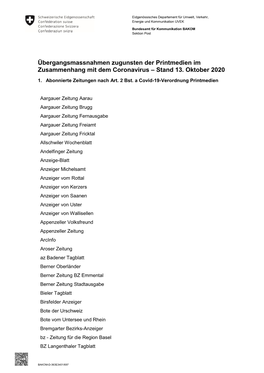 Liste Übergangsmassnahmen Printmedien Stand 14.10.2020