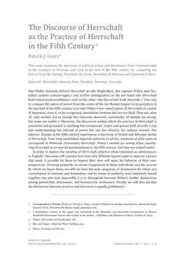 The Discourse of Herrschaft As the Practice of Herrschaft in the Fifth Century 1 Patrick J