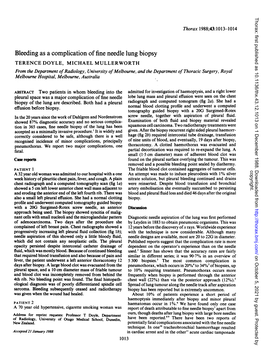 Bleeding As a Complication of Fine Needle Lung Biopsy