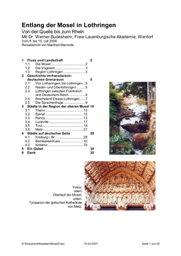 Entlang Der Mosel in Lothringen Von Der Quelle Bis Zum Rhein Mit Dr