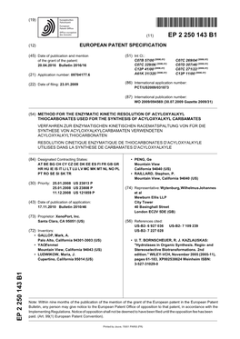 Method for the Enzymatic Kinetic Resolution of Acyloxyalkyl Thiocarbonates Used for the Synthesis of Acyloxyalkyl Carbamates