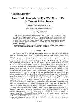 Monte Carlo Calculation of First Wall Neutron Flux in Tokamak Fusion Reactor