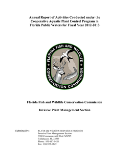 Annual Report of Activities Conducted Under the Cooperative Aquatic Plant Control Program in Florida Public Waters for Fiscal Year 2012-2013