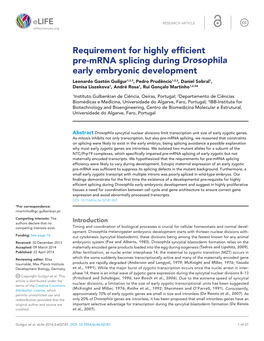 Requirement for Highly Efficient Pre-Mrna Splicing During