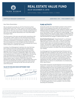 Real Estate Value Fund As of December 31, 2019