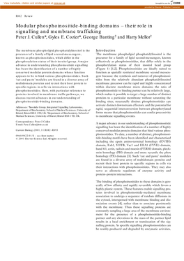 Modular Phosphoinositide-Binding Domains – Their Role in Signalling and Membrane Trafficking Peter J