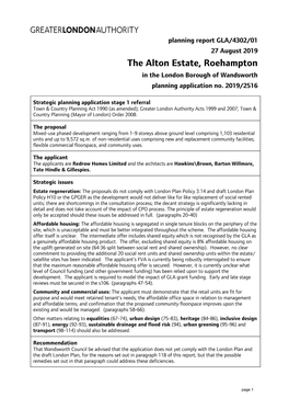 The Alton Estate, Roehampton in the London Borough of Wandsworth Planning Application No