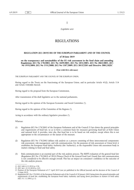 Regulation (Eu) 2019/ 1381 of the European Parliament