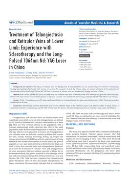 Treatment of Telangiectasia and Reticular Veins of Lower Limb: Experience with Sclerotherapy and the Long-Pulsed 1064Nm Nd: YAG Laser in China