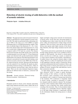 Detection of Electric Treeing of Solid Dielectrics with the Method of Acoustic Emission