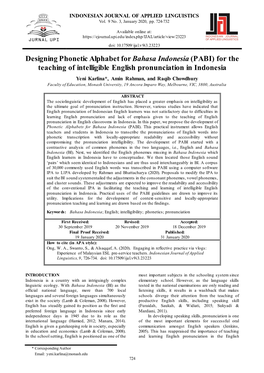 Designing Phonetic Alphabet for Bahasa Indonesia (PABI) for the Teaching of Intelligible English Pronunciation in Indonesia