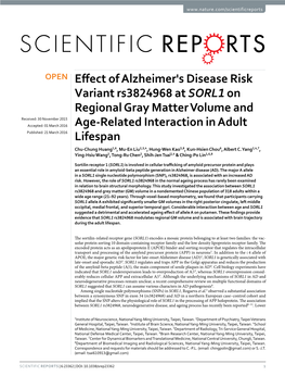 Effect of Alzheimer's Disease Risk Variant Rs3824968 at SORL1 On