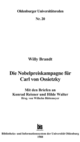 Die Nobelpreiskampagne Für Carl Von Ossietzky